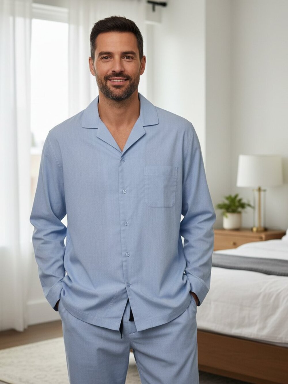 Nordstrom Mens Blue Poplin Pajamas NWT Large Matching Sleepwear Set